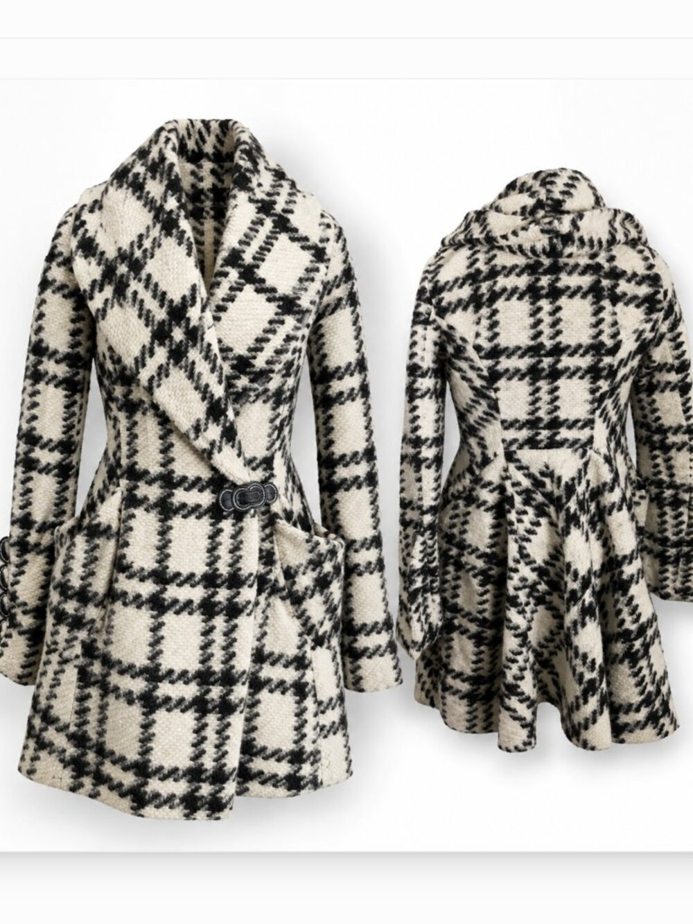 Vtg L.A.M.B. Gwen Stefani Houndstooth Knit Toggle Sweater Jacket 2 Indie Sleaze